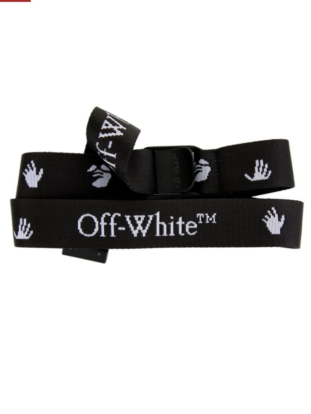 Off-White Black Webbing Belt with White Logo and Hand Motif